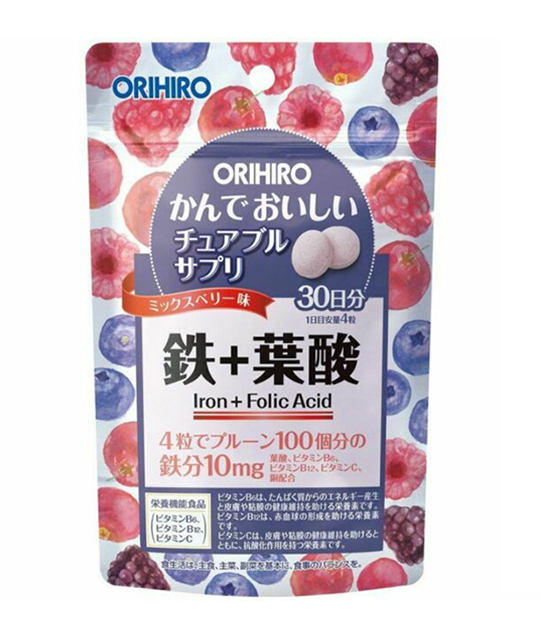 ORIHIRO Жевательные витамины с железом и фолиевой кислотой, (на 30 дней)