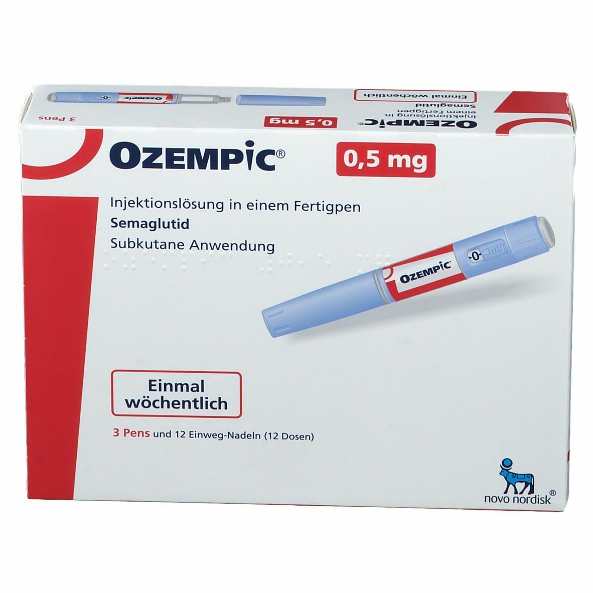 Ozempic - ручка-шприц для подкожного введения, 12 доз по 0,5 мг (на 12 недель)