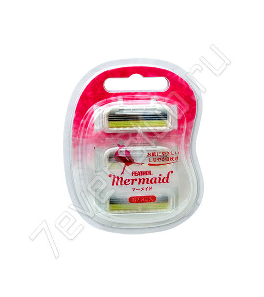Feather Mermaid Rose Pink Запасные кассеты с тройным лезвием для станка Русалочка, (3 кассеты)