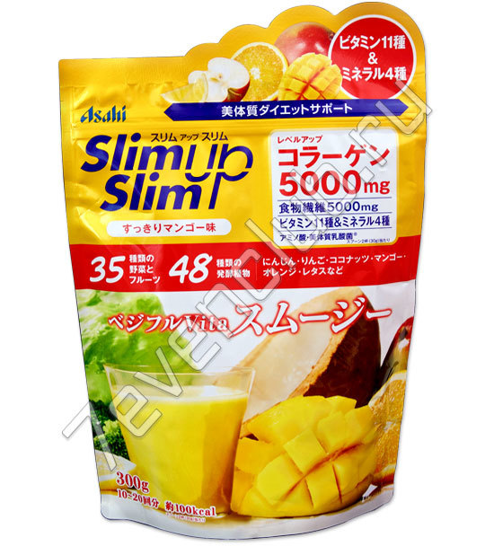 Asahi SlimUpSlim протеиновый фруктово - овощной смузи  с коллагеном и пищевыми волокнами, 300гр